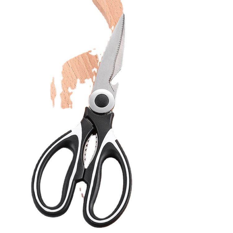 Stainless steel multi-functional kitchen scissors with a cutting cap for cutting fish, duck, chicken bones, barbecue meat and panda Item Picture