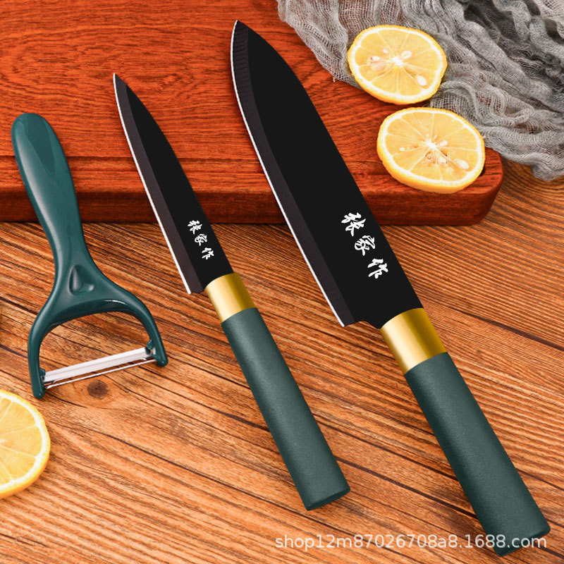 Stainless steel dark green fruit knife, kitchen multi-functional chef, fruit and vegetable multi-purpose knife, ultra-fast and sharp kitchen knife and cutting board set Specification drawing