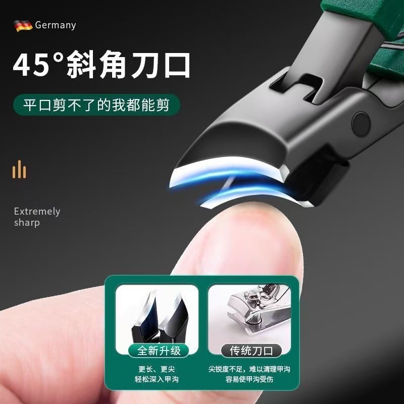 Large-opening nail clippers, pointed-nose nail clippers, large-slanted multi-functional original nail clippers, a household magic tool for manicure Application Scenario