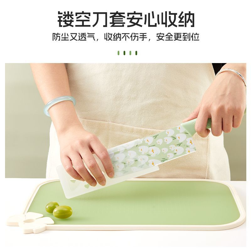 Stainless steel fruit knife protective case set, sharp kitchen knife set, printed kitchen knife, suitable for both cutting vegetables and meat Specification drawing