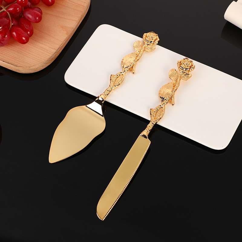 European-style metal large rose knife and spatula set, exquisite steak knife handicraft display piece, zinc alloy cake spatula for home use full figure
