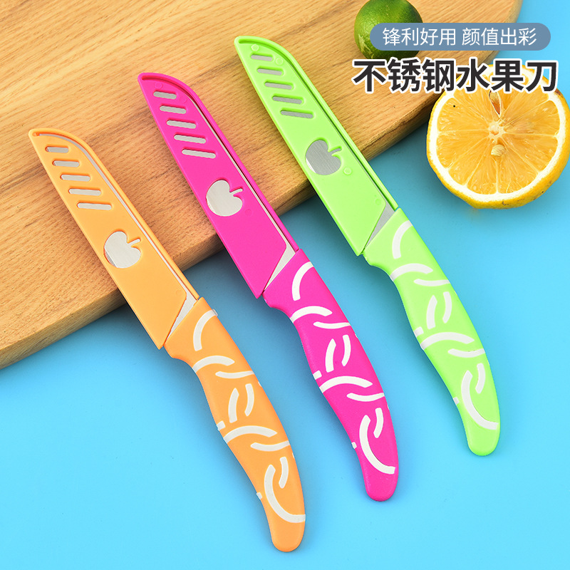 Mini fruit peel knife for street vending, portable peeler knife, kitchen and home colorful white patterned stainless steel fruit knife details Picture