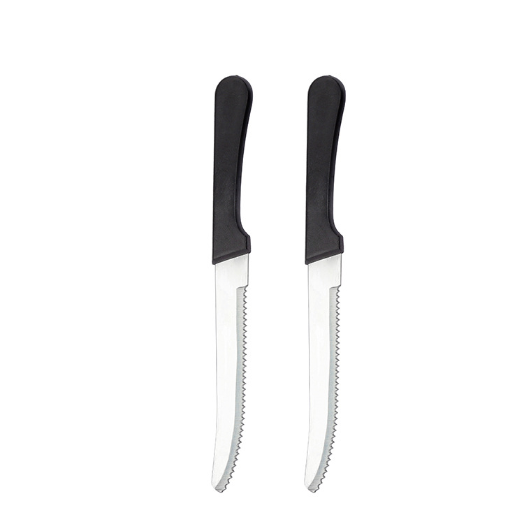 Plastic handle, wooden handle, round head, stainless steel table knife, household steak, Western cuisine knife, serrated knife, fruit cutter Item Picture