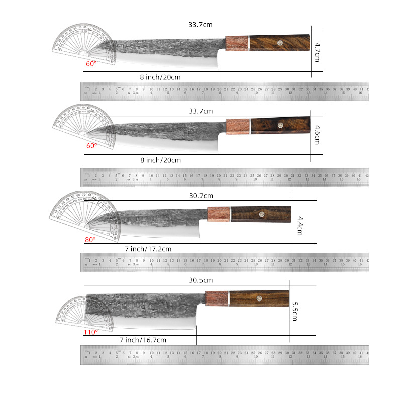 Forged chef's Japanese Santoku knife, octagonal handle, ebony kitchen knife, hand-hammered stainless steel ox knife, cutting set, small kitchen knife Application Scenario