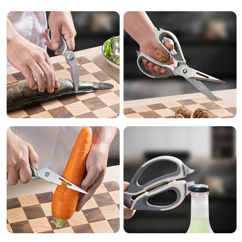 Stainless steel kitchen scissors, household multi-functional fish-killing special barbecue scissors, powerful chicken bone scissors, walnut-picking scissors Specification drawing