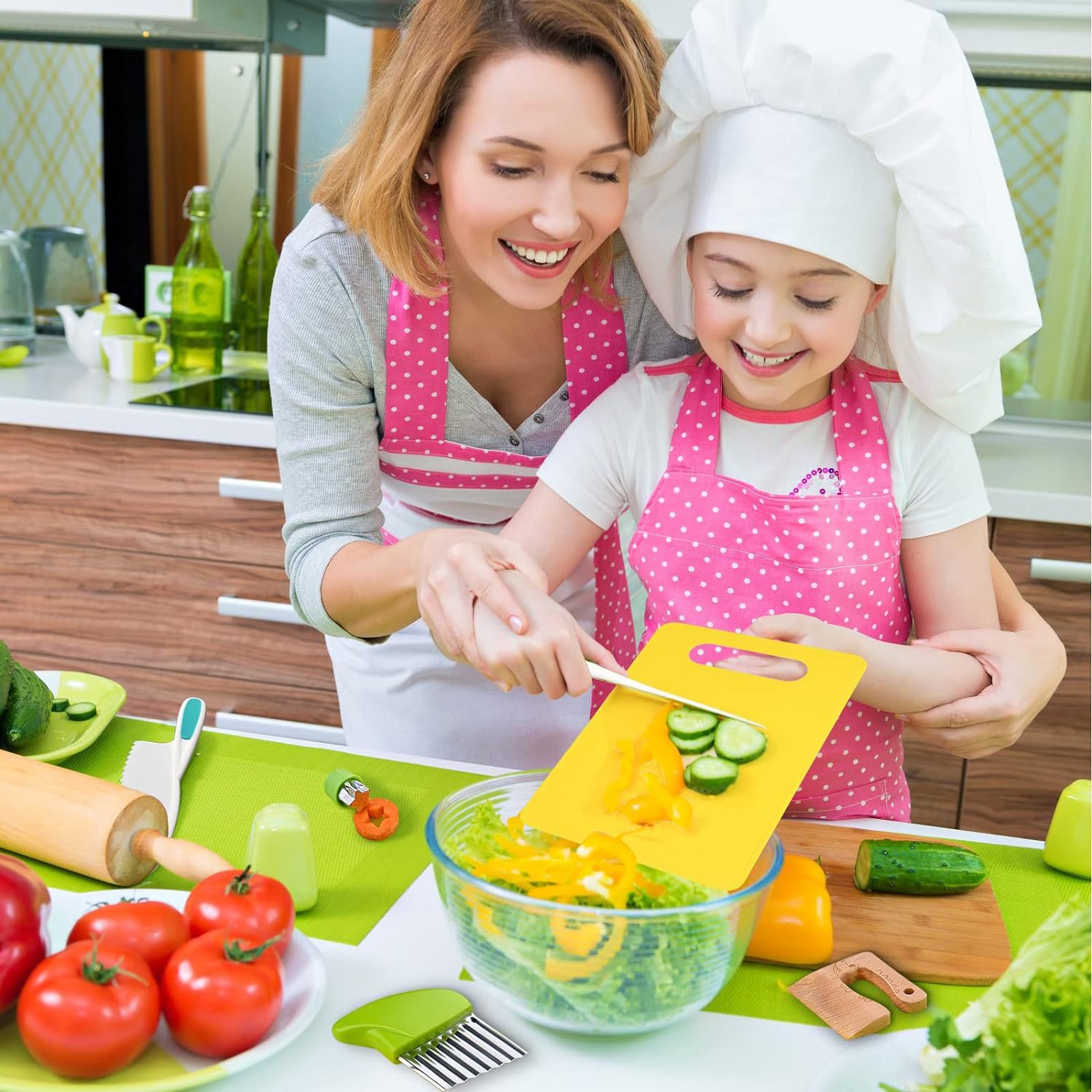 17-piece wooden children's kitchen knife set, gloves, cutting board, fruit, vegetable and potato cutter, plastic children's safety knife Specification drawing