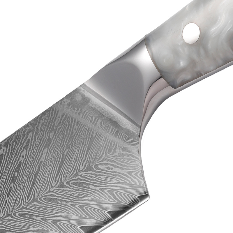 VG10 steel core Damascus steel chef knife, kitchen knife, resin-stabilized wood handle, high-end kitchen knife, slicing knife Specification drawing