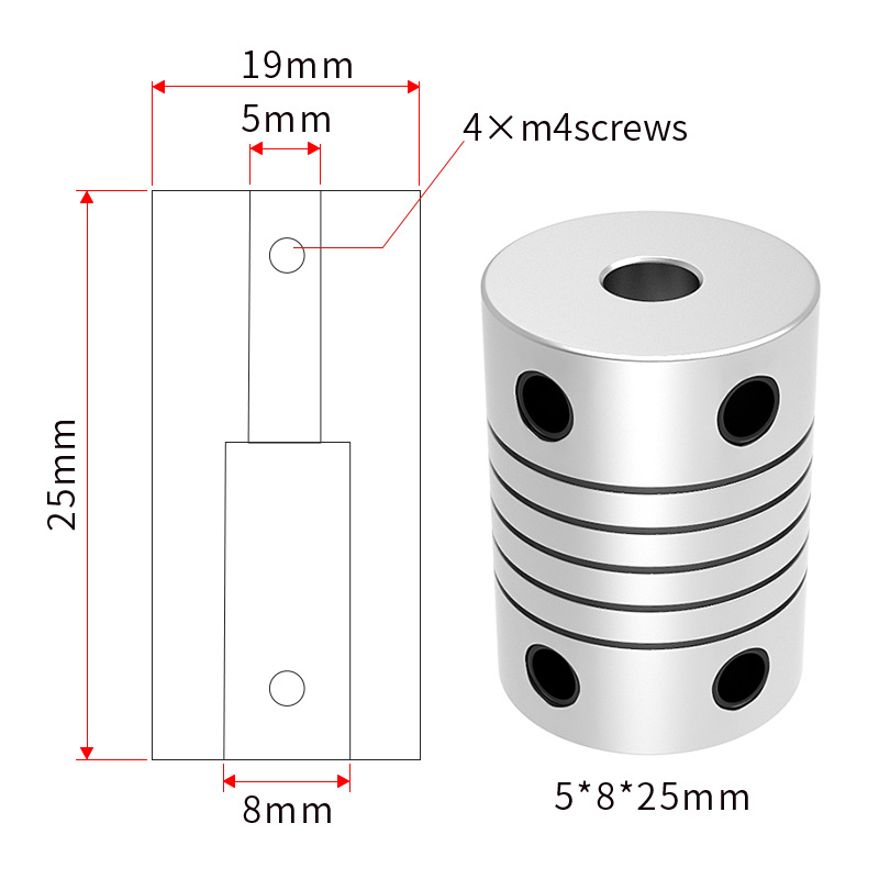 3D printer diy accessories, wound elastic coded coupling, motor, stepper motor, aluminum alloy coupling Specification drawing