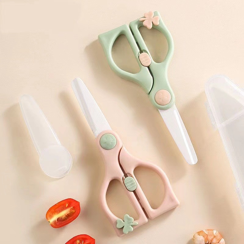 Baby food scissors, children's food scissors with box, multi-functional stainless steel household kitchen scissors, ceramic scissors details Picture