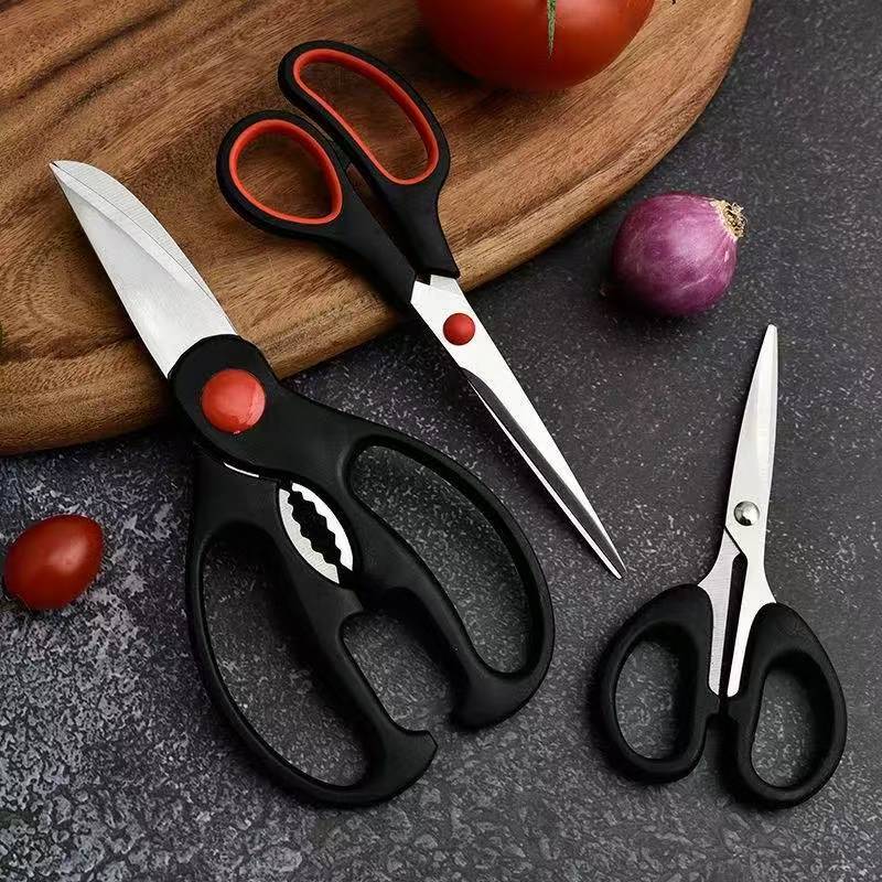 Wholesale stainless steel scissors three-piece set, household kitchen scissors, multi-functional strong chicken bone scissors, hand scissors, household scissors Specification drawing