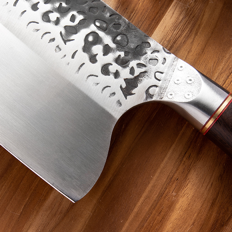 Longquan forged kitchen knife for cutting chicken and fish, steel head hammer-patterned kitchen knife, household slicing kitchen knife, stainless steel details Picture