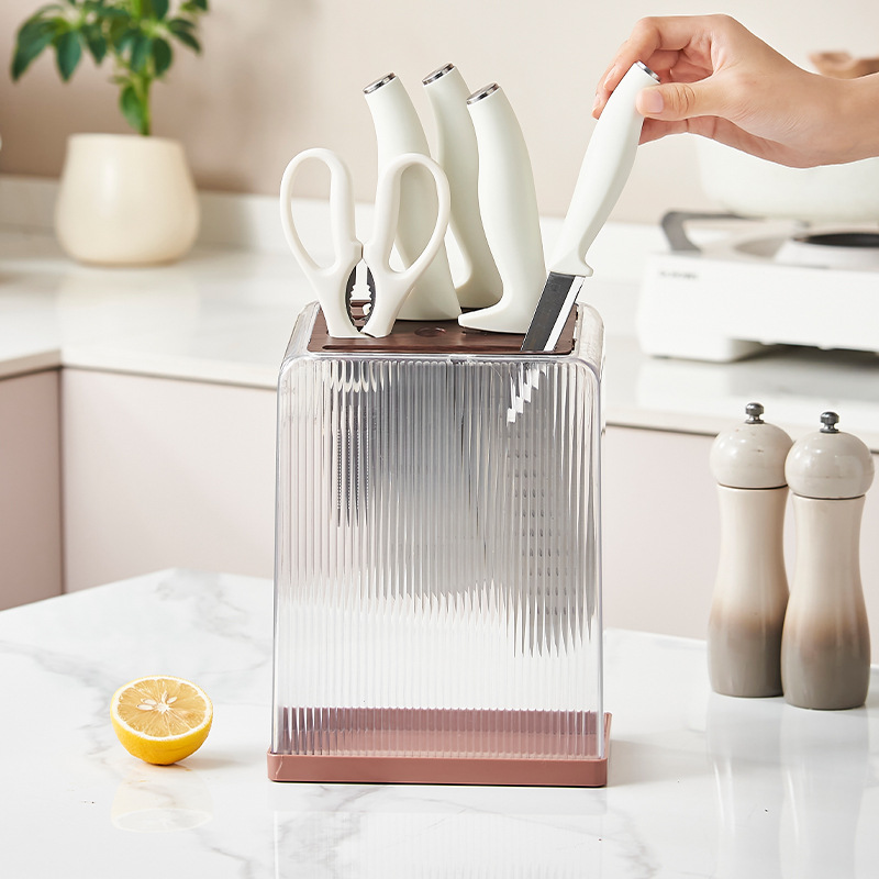 Light luxury multi-functional knife storage rack, household countertop, transparent knife holder, storage and draining rack, kitchen knife rack, storage rack full figure