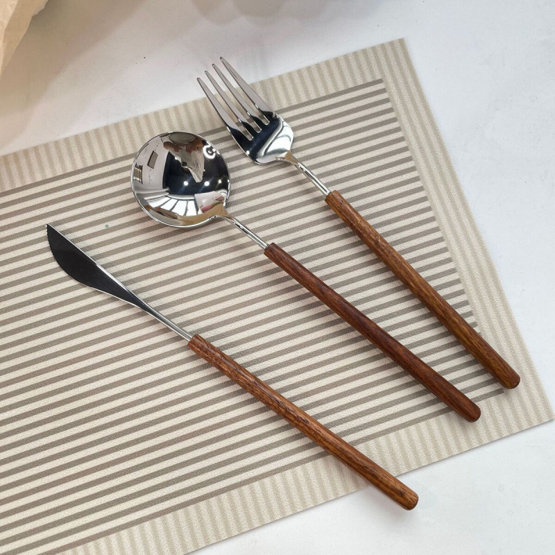 High-end rosewood handle knives, forks and spoons, stainless steel Western-style knives and forks, high-end home pasta and steak tableware BH335 full figure
