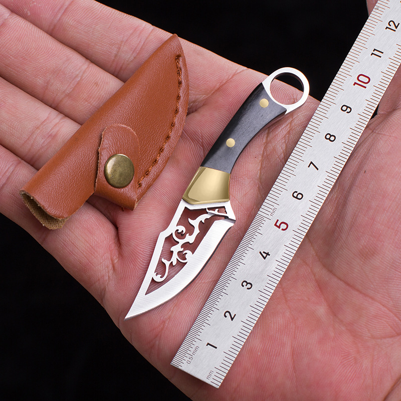 Mini knife for opening packages with hollowed-out design, sharp color wood, miniature portable keychain pendant, small knife for opening packages and boxes details Picture