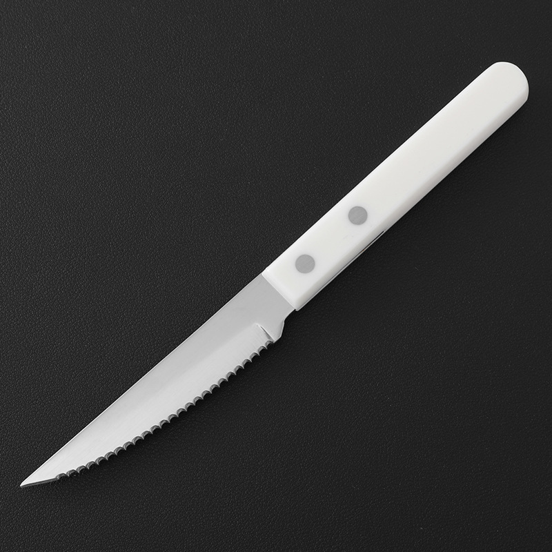 Wholesale of three-piece sets of cross-border stainless steel Western tableware with plastic handles, Western knives, forks, spoons and steak knives details Picture