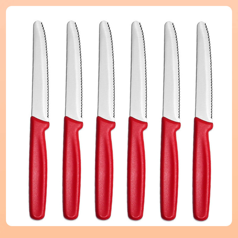 ✅ wholesale steak knife PP hanging round handle toothed Western food knife restaurant hotel steak knife bread serrated toast knife Item Picture