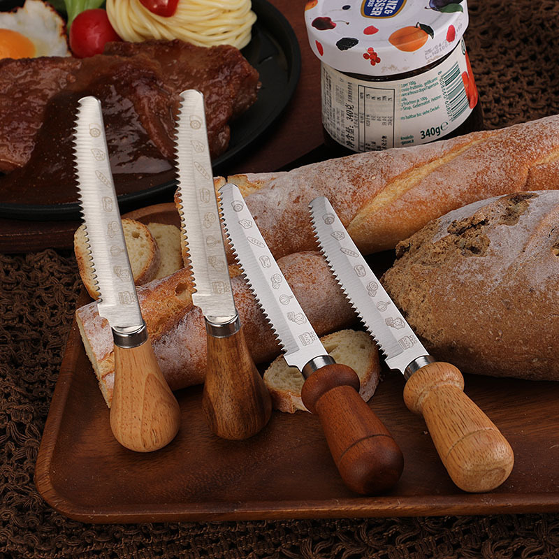 Factory stock wooden handle serrated steak knives, stainless steel creative tableware, Western steak knives, cake, toast and bread knives Application Scenario