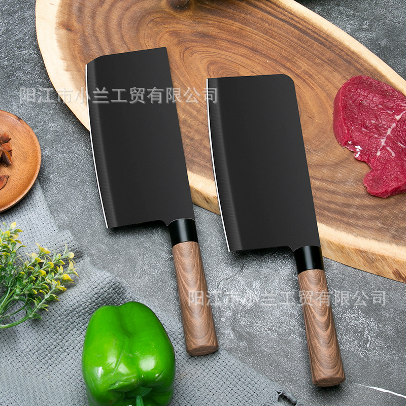 Knife set combination: Kitchen knife with wood grain handle, high-end household kitchen bone knife, meat knife, slicing knife in stock Specification drawing