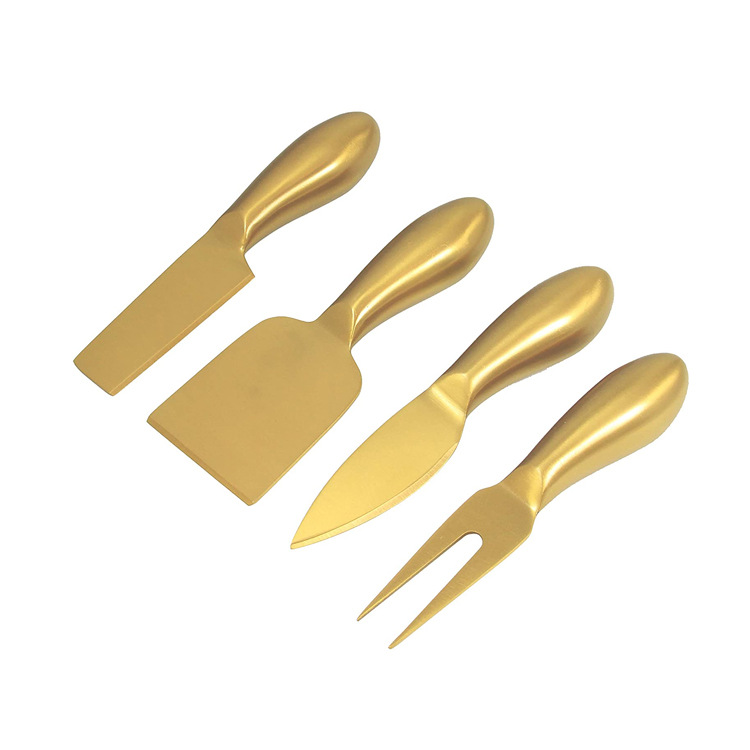 Factory direct sales of stainless steel golden cheese knife set, cheesecake fork, sharp knife, butter knife, four-piece tool set Item Picture