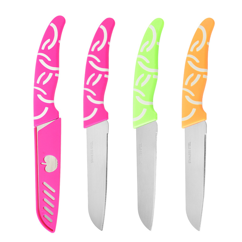 Mini fruit peel knife for street vending, portable peeler knife, kitchen and home colorful white patterned stainless steel fruit knife Item Picture