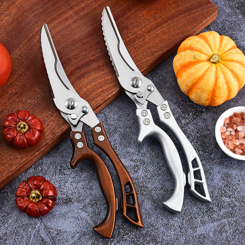 Wholesale powerful chicken bone scissors, stainless steel bone-removing scissors, all-steel aluminum handle scissors, kitchen scissors, multi-purpose household food scissors details Picture