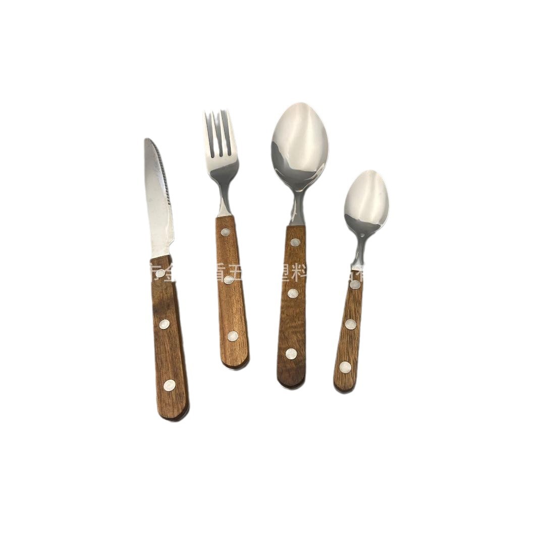 Wholesale Western cuisine knife, fork, spoon, stainless steel steak knife, rosewood handle steak knife, 4-piece set of Western daily utensils Item Picture