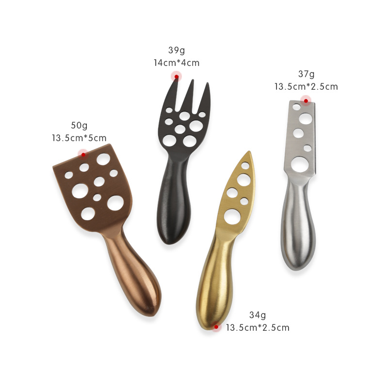 Cross-border titanium-coated stainless steel cheese knife, baking butter knife, household cream spatula, pizza knife and fork set gift box Item Picture