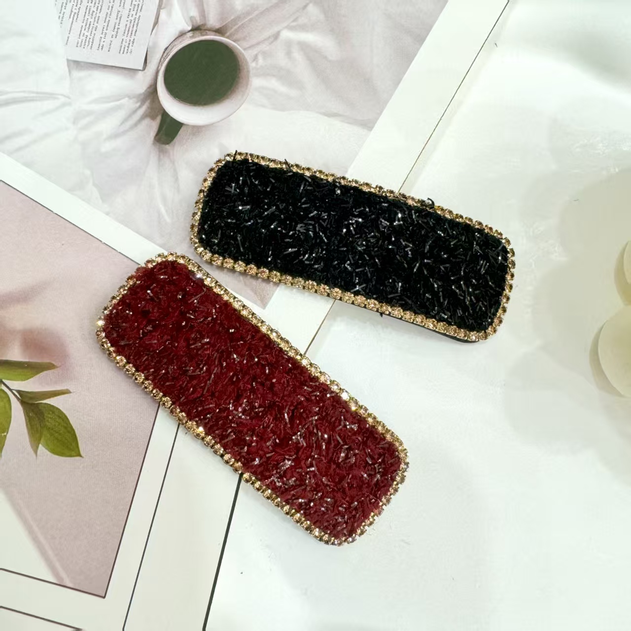 Bubble yarn fabric hair accessory zircon hair clip, fashionable and simple bb hair clip, versatile style clip details Picture