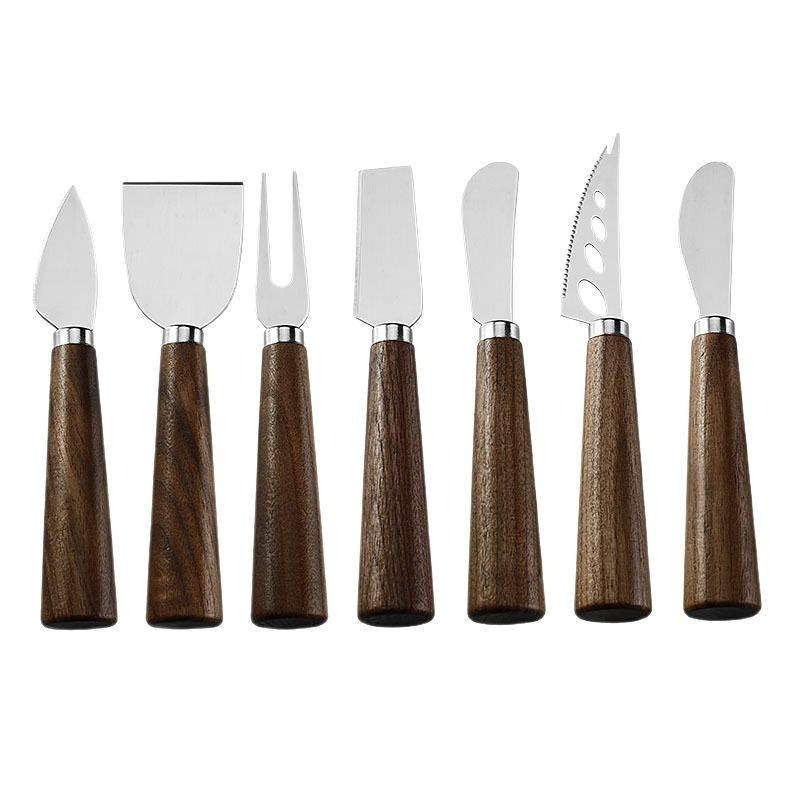 Factory in stock: Stainless steel cheese knives, walnut handle cheese knives, Western-style knives, table knives, steak knives, forks, butter knives Item Picture