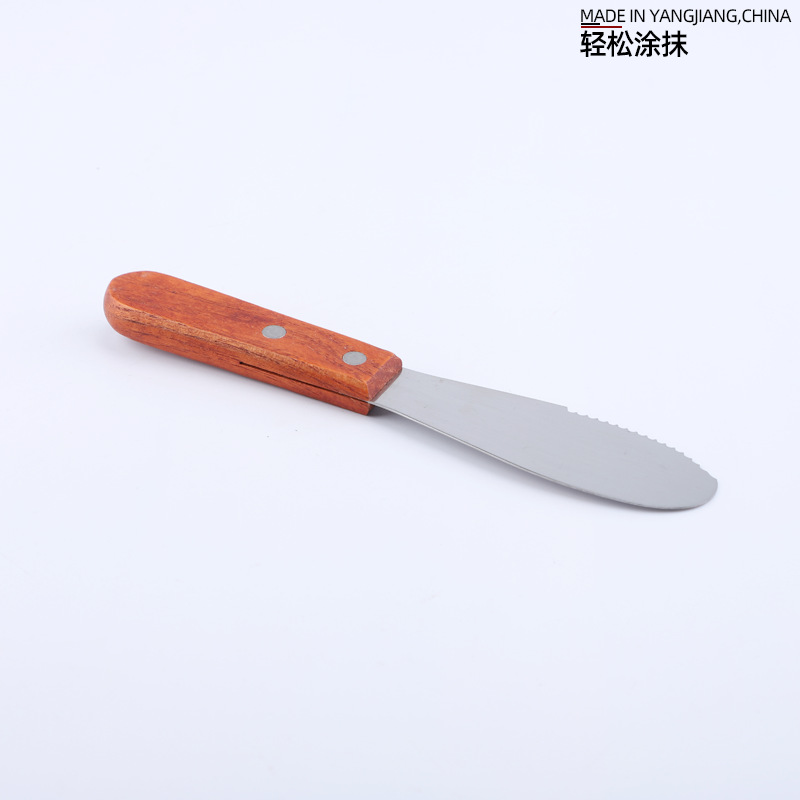 Factory direct sales of wooden handle stainless steel with serrated butter knife, butter spatula, toast spread knife, cream small scraper Item Picture