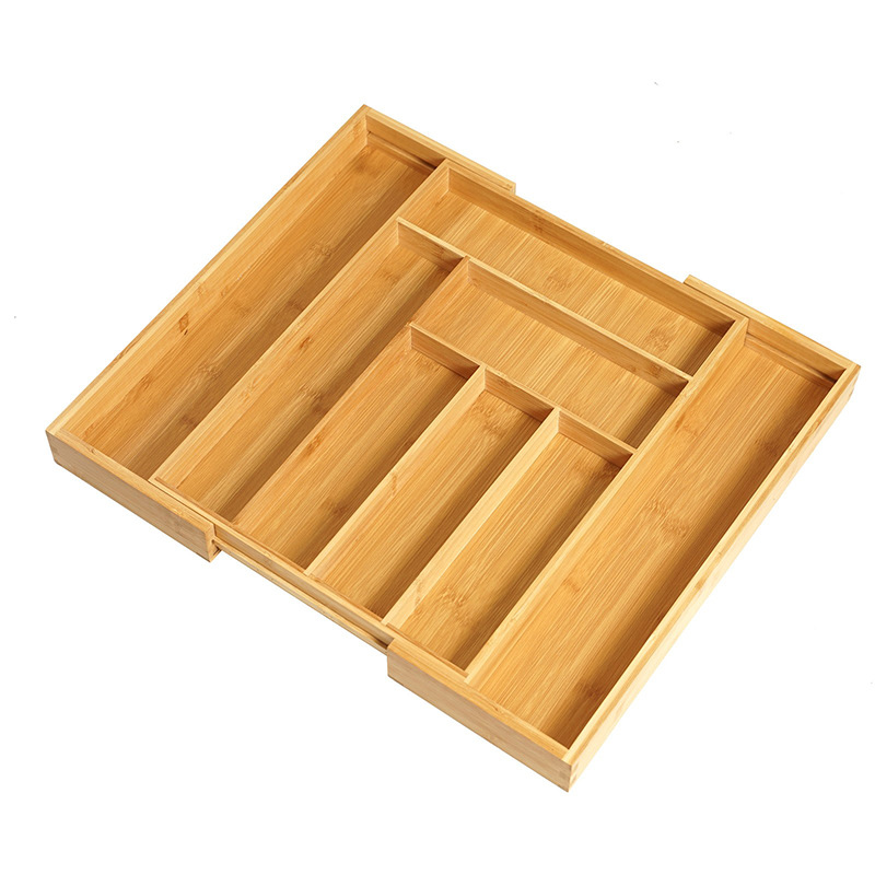 Bamboo telescopic eight-compartment knife storage box, Tableware storage box, and drawer storage are available for wholesale Item Picture