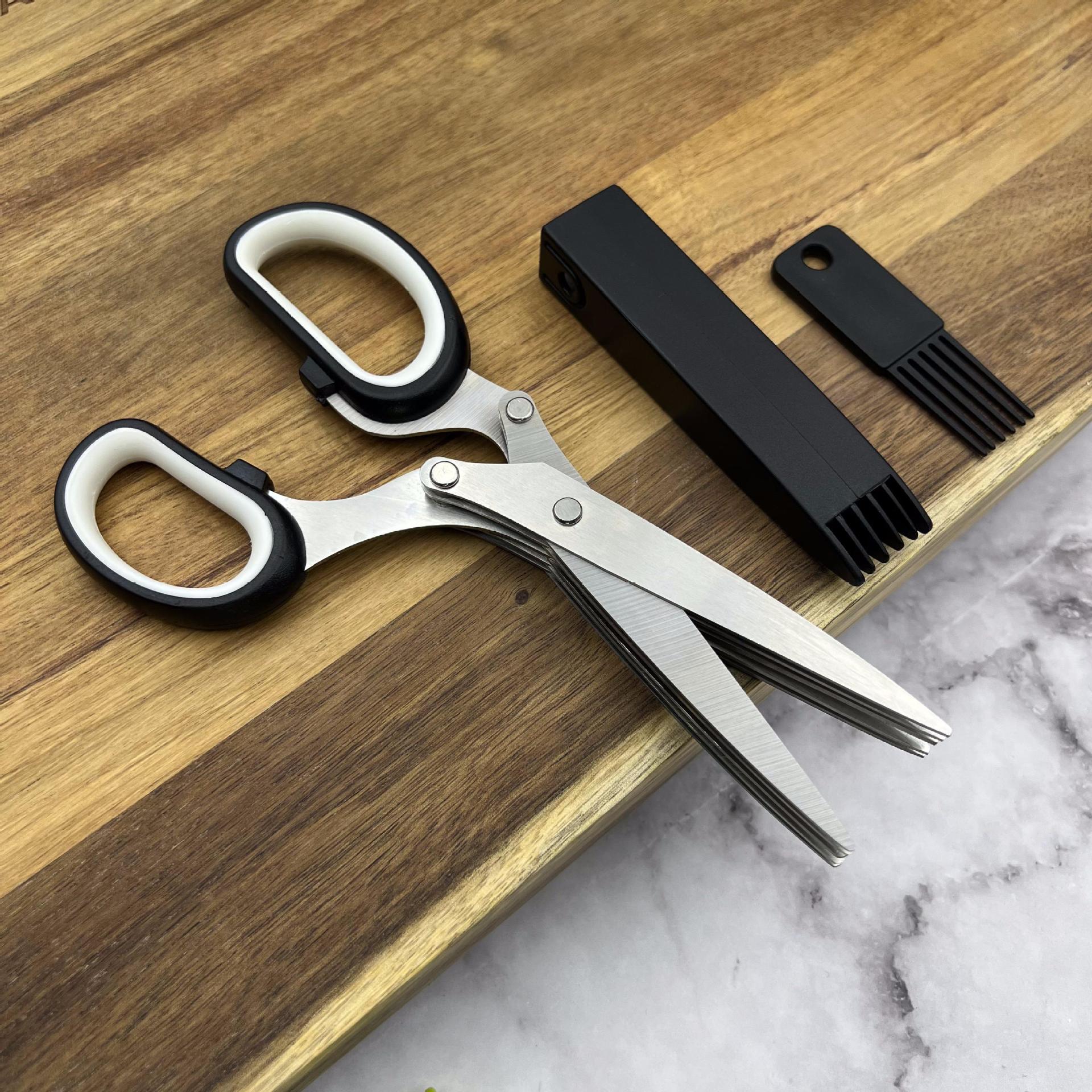 Factory direct sales of stainless steel multi-functional scallion scissors, a powerful vegetable tool for home kitchens, with five-layer and multi-layer shredding Specification drawing