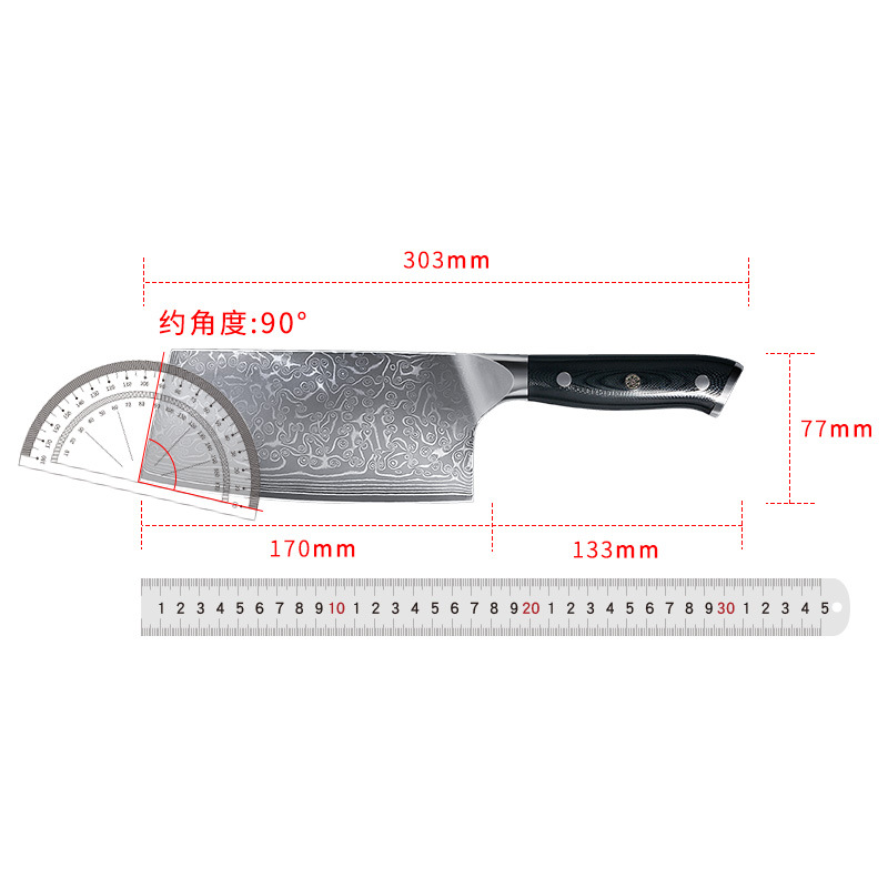 VG10 Damascus steel kitchen knife, bone chopping knife, chef's knife, household slicing knife, sharp chopping knife, dual-purpose kitchen knife Application Scenario