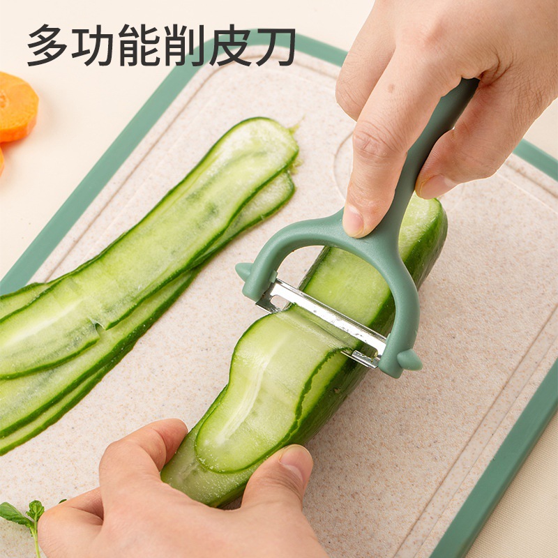 Factory direct sales of three-piece stainless steel knife sets, household fruit knife sets, creative melon grater cutting boards, gifts, and baby food knives details Picture