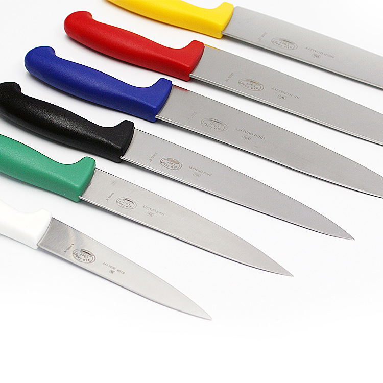 Colored handle splitters, hotel kitchen color splitters, chef's knives, head chef's knives, commercial ox knives for meat slicing, Western-style kitchen knives Application Scenario
