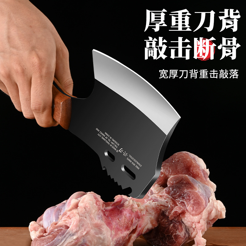 Yangjiang manufacturer exclusively supplies multi-functional kitchen bone chopping knives, thickened for cutting large bones, wide-back knives, and solid wood handle chopping axes details Picture