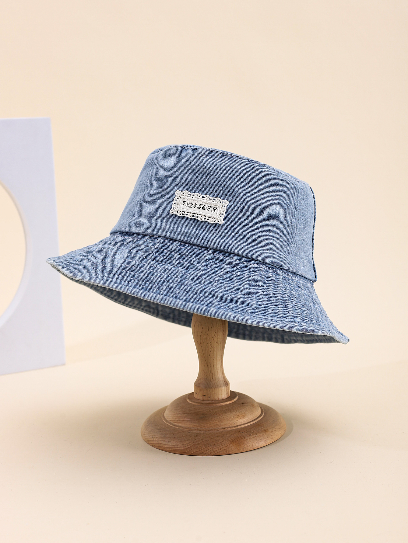 Spring and summer Korean style simple number 12345678 lace label denim fisherman hat, fashionable and versatile, travel sun protection and shade foldable basin hat, export adult hat, average size 58CM details Picture