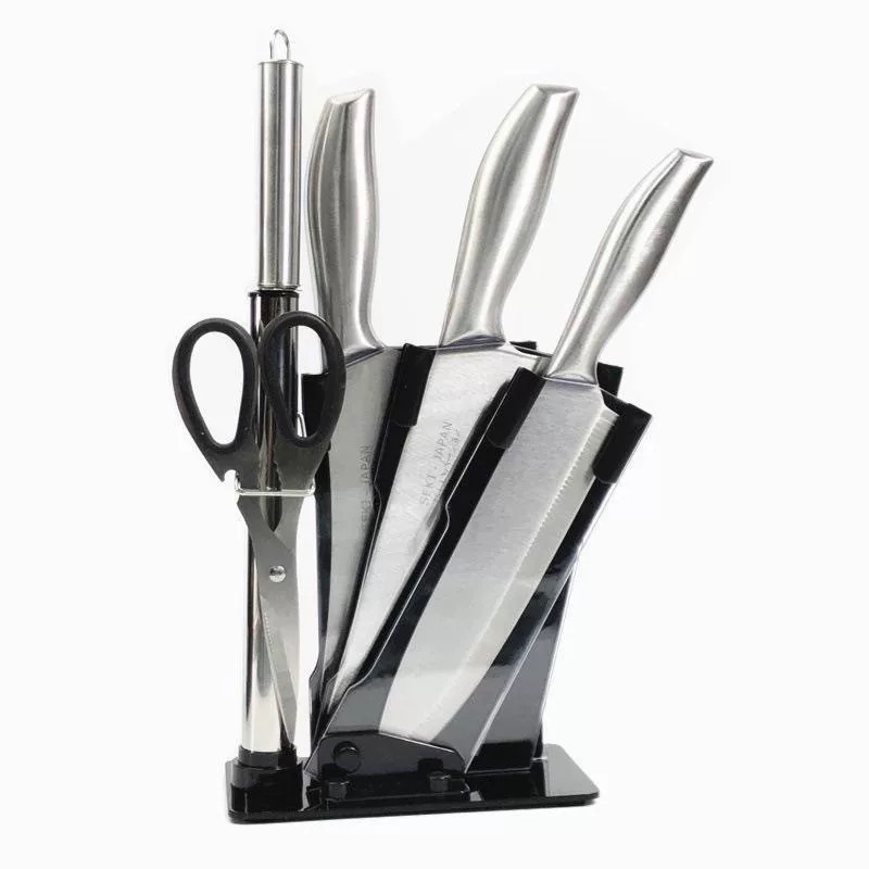 Acrylic knife holder, all-steel handle, six-piece set, kitchen knives, slicing knives, household kitchen knife set, kitchen gift knife set Specification drawing
