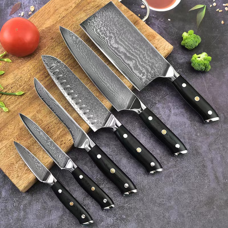 Damascus steel kitchen knife G10 handle meat and bone cutting knife Fruit knife set Western-style kitchen cooking knife set Application Scenario
