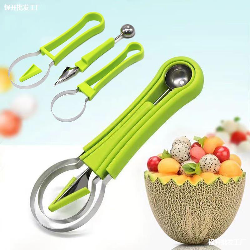 Fruit platter knife set, ball digger, carved melon naan maker, three-in-one work spoon, diy embossed ball spoon design Specification drawing
