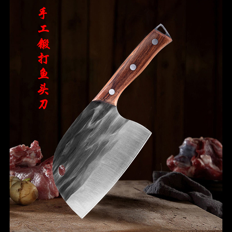 Hand-forged fish head knife, sharp, dual-purpose knife for chopping and cutting, kitchen knife, chef's knife for chopping and cutting fish head knife full figure