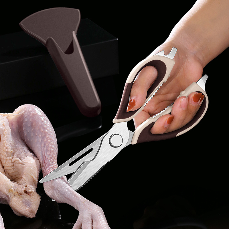 Household kitchen scissors, multi-functional magnetic sleeve vegetable and food barbecue scissors, kitchen stainless steel powerful chicken bone scissors details Picture