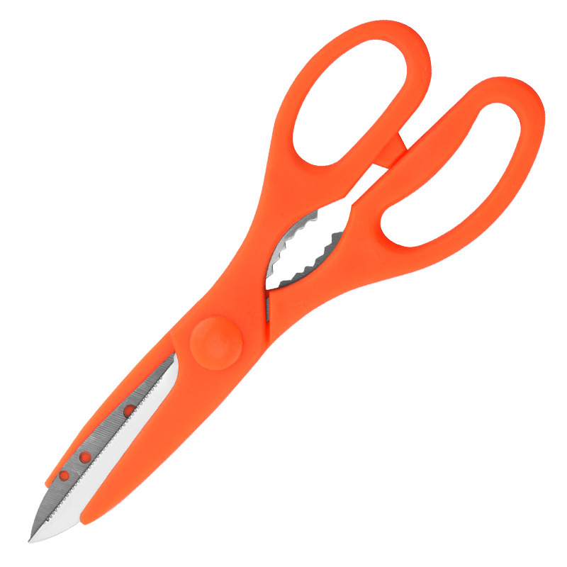 Factory wholesale stainless steel multi-functional kitchen scissors 9110. The scissors can hold walnuts and are multi-purpose kitchen scissors Item Picture