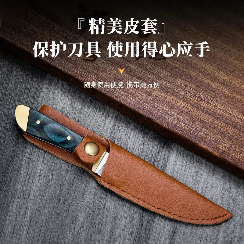 Factory direct sales Mongolian knife, hand-handled meat bone-removing knife with leather case, outdoor portable fruit knife, meat slicing knife details Picture