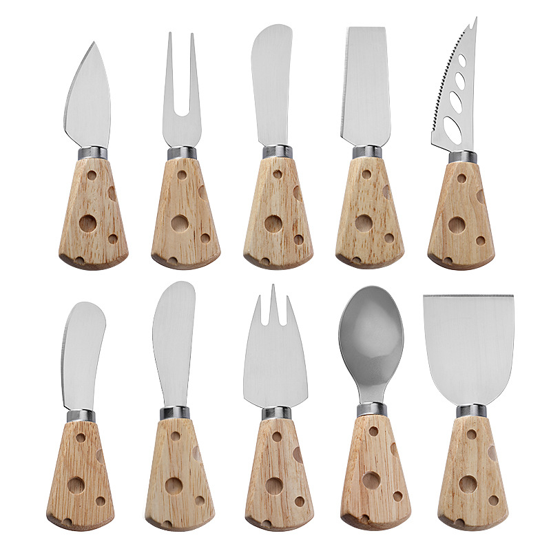 Cross-border creative cheese handle tools, Western tableware, stainless steel knives and forks, butter spatula, rubberwood cheese knife Specification drawing
