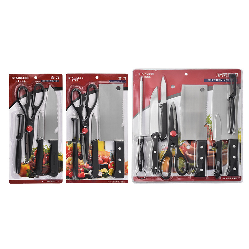 Factory stock of stainless steel +PP kitchen knives, chef knives, fruit knives, kitchen knives, meat cutting knives and suction card sets Item Picture