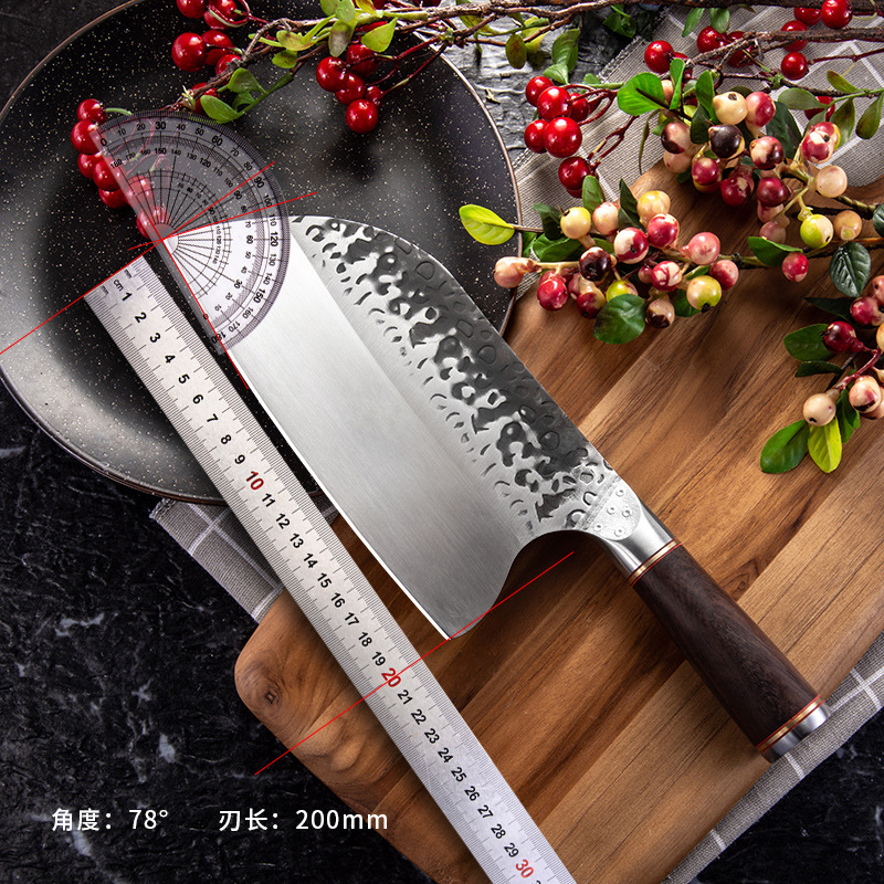 Longquan forged kitchen knife for cutting chicken and fish, steel head hammer-patterned kitchen knife, household slicing kitchen knife, stainless steel Application Scenario