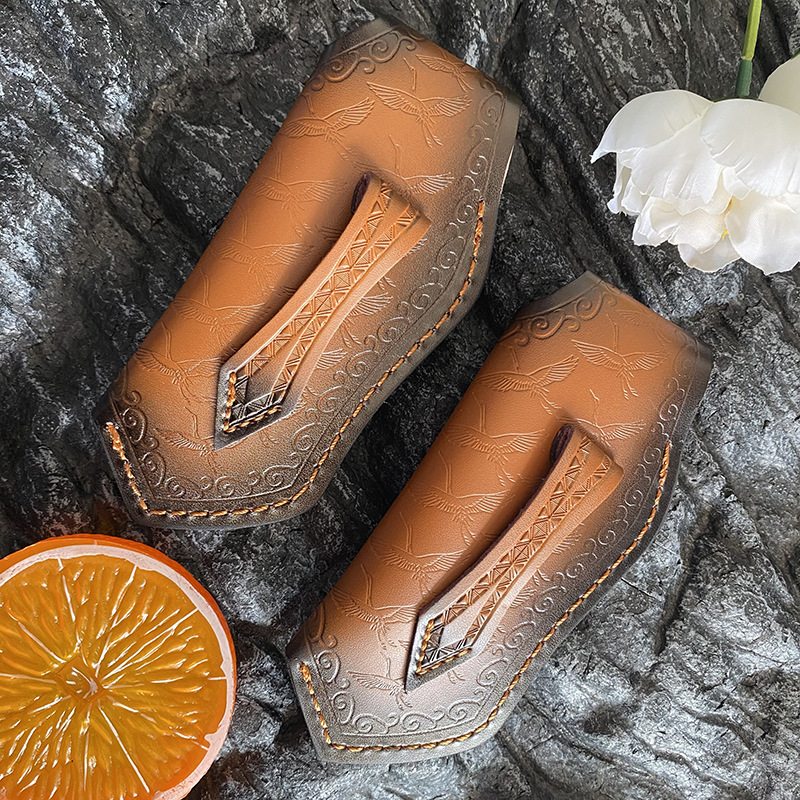 New leather folding knife case, home knife case, small folding knife pocket knife case, retro Chinese style, portable and collectible Specification drawing