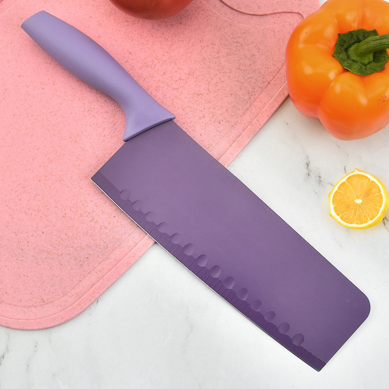 Wheat straw six-piece set, macaron color kitchen knife set, stainless steel chef knife and cutting board 7-piece set, gift knife Specification drawing