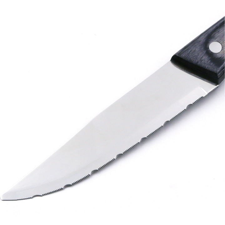 Cross-border manufacturer's in-stock wooden handle Western cuisine knives, silver-gray color wooden fine teeth steak knives, Western cuisine knives and Western cuisine tableware details Picture